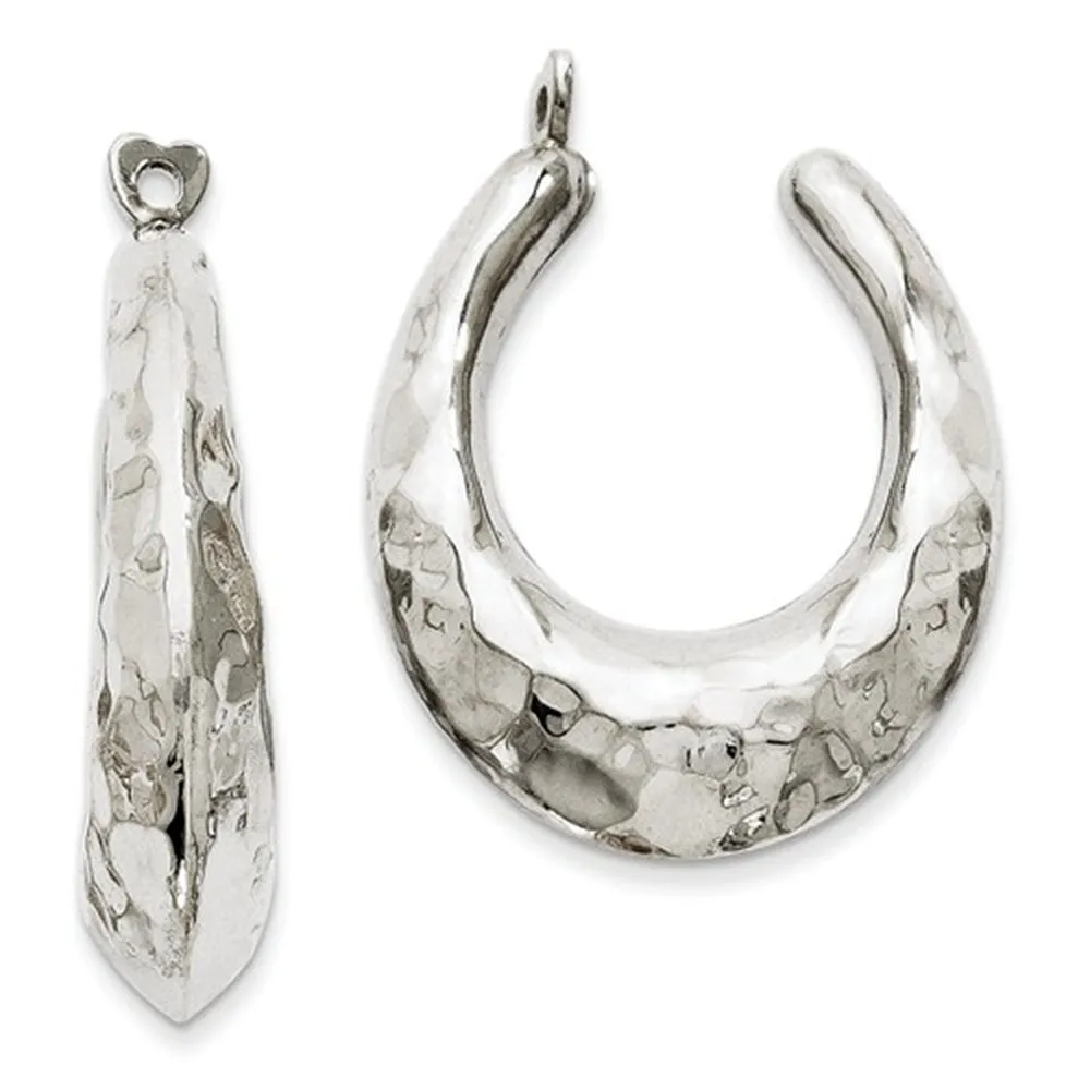 14k White Gold Hammered Oval Hoop Earring Jackets