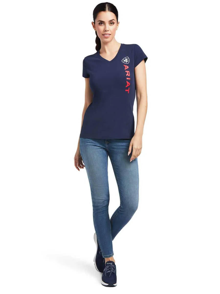 ARIAT Vertical Logo T-Shirt - Womens - Navy
