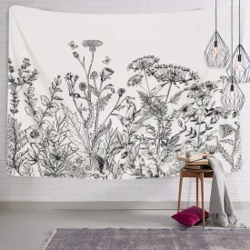 Black and White Floral Tapestry