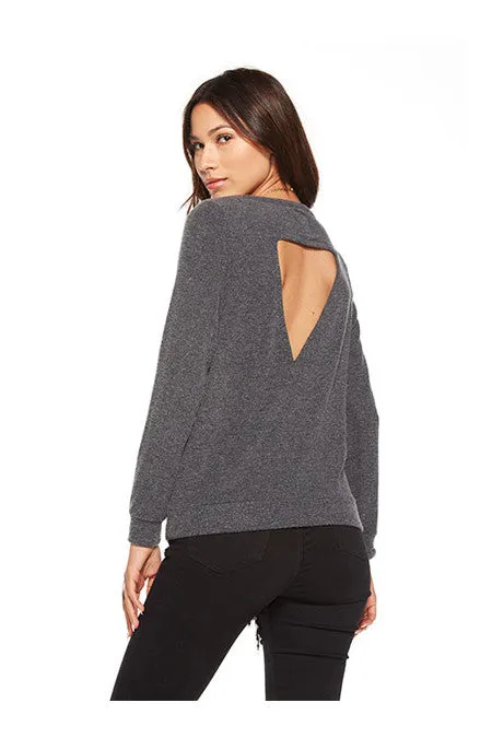 Chaser - Love Knit Triangle Open Back Long Sleeve Pullover Black