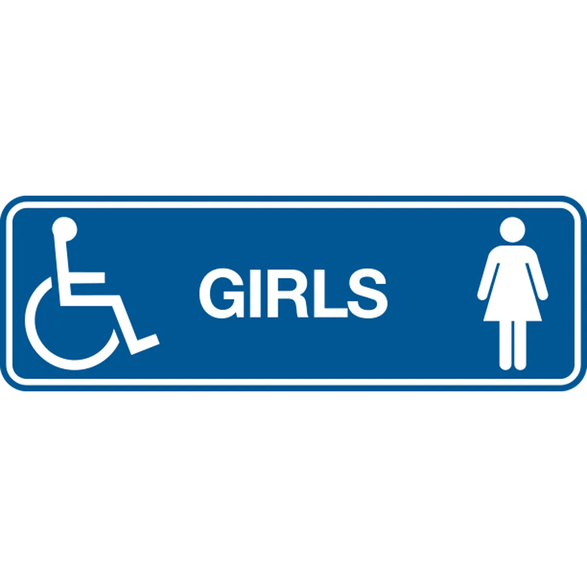 Girls Accessible with Text, Female & Wheelchair Graphics Long Rectangle Layout Washroom Sign