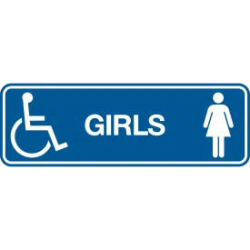 Girls Accessible with Text, Female & Wheelchair Graphics Long Rectangle Layout Washroom Sign