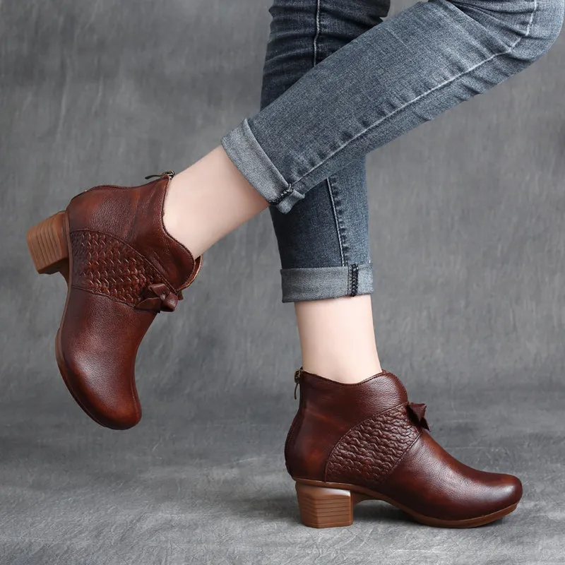 Handmade Retro Mid-Heel Chunky Boots