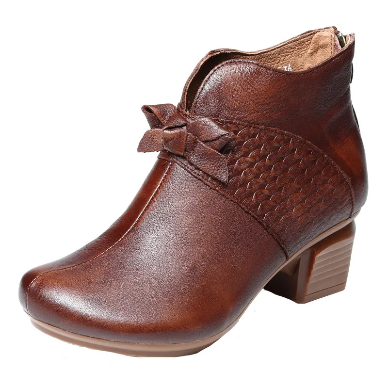 Handmade Retro Mid-Heel Chunky Boots