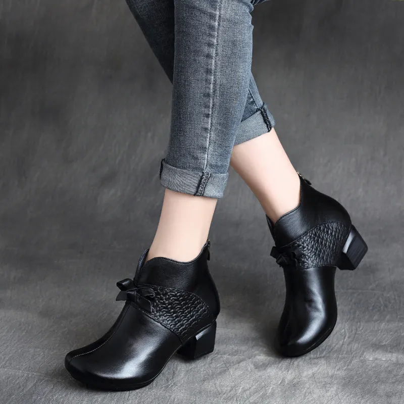 Handmade Retro Mid-Heel Chunky Boots