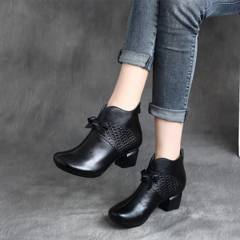 Handmade Retro Mid-Heel Chunky Boots
