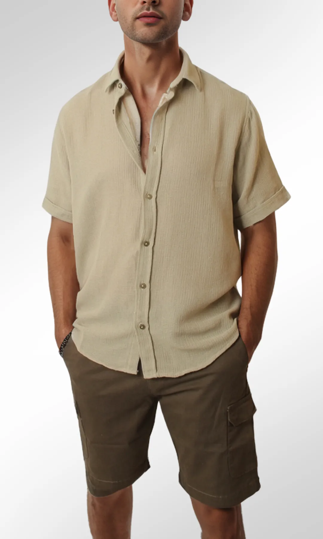 Men Regular Fit Shirt with Spread-Collar (Light Oil Green)