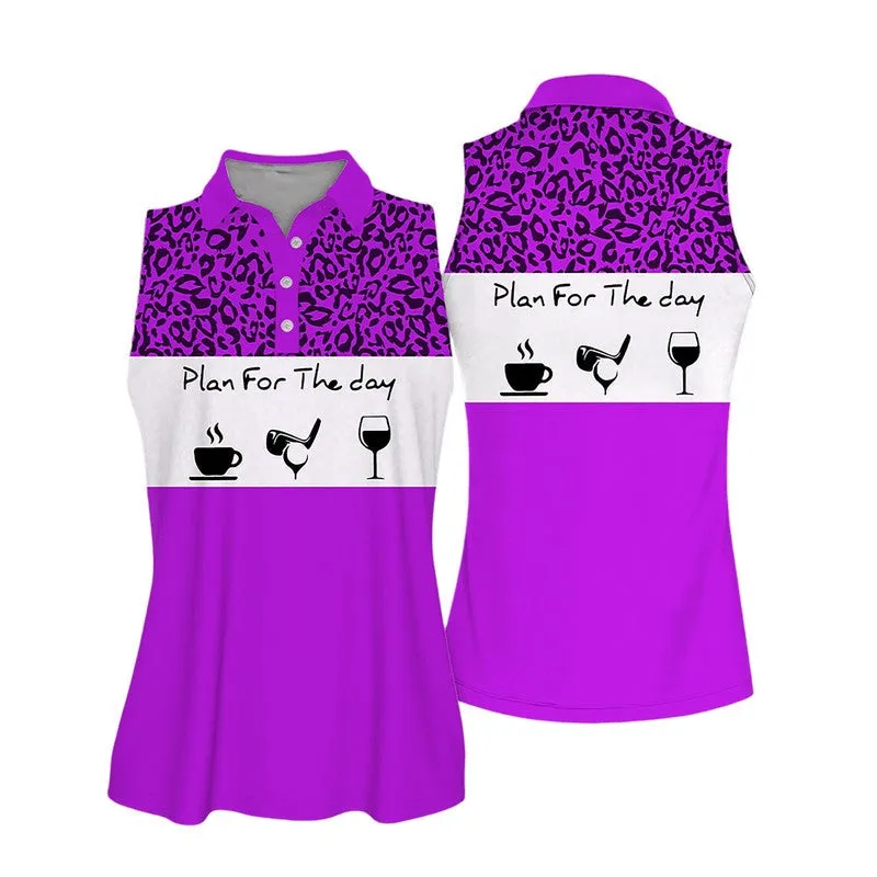 Sleeveless Women Polo Shirt For Ladies 2, Plan For The Day Leopard Muticolor Golf Polo Shirt And Wine Shirt