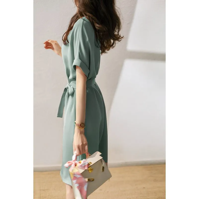Slimming Cinched Waist Tie-Up Chic Glossy Dress