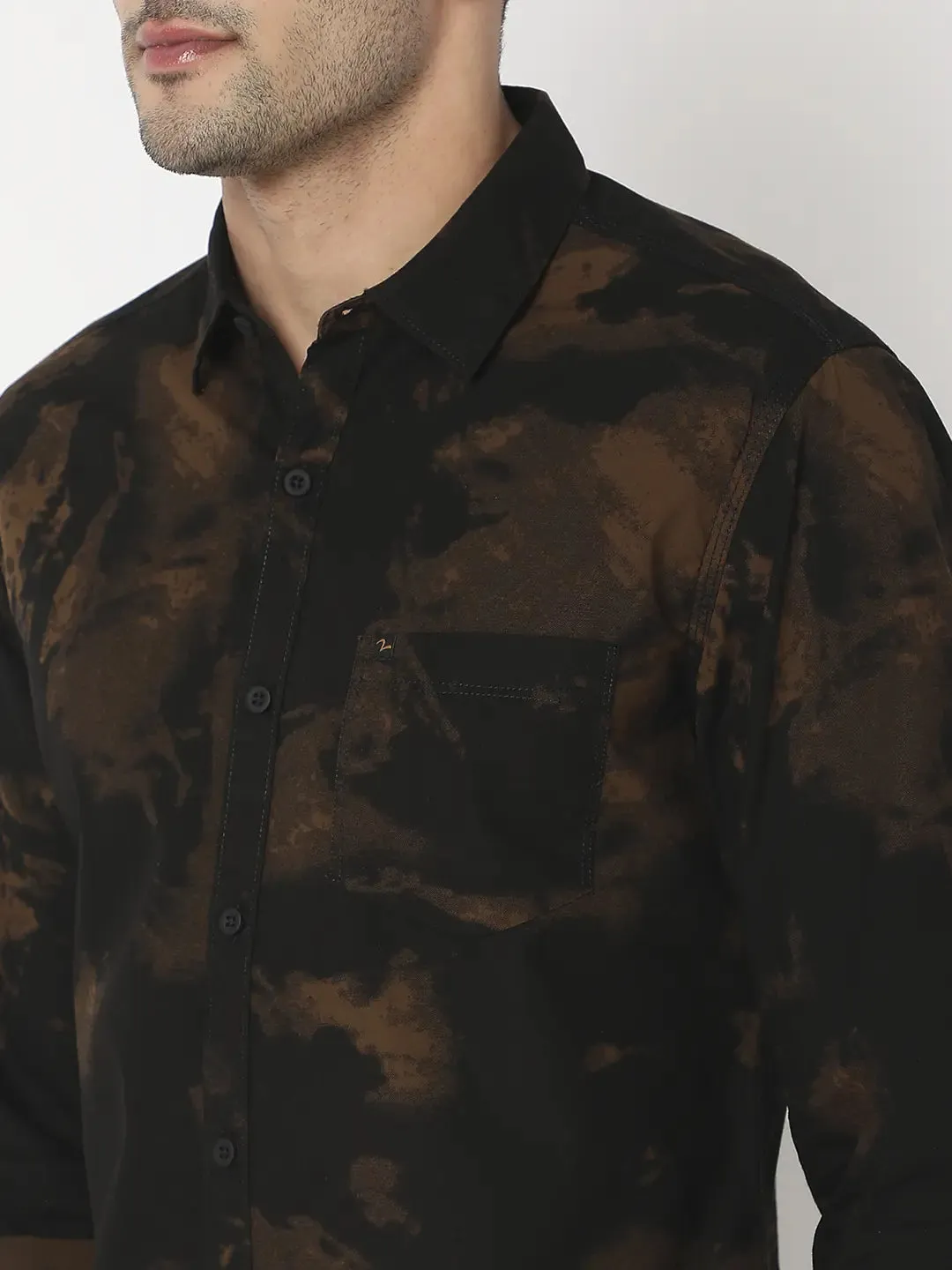 Spykar Men Khaki Cotton Slim Fit Printed Shirt