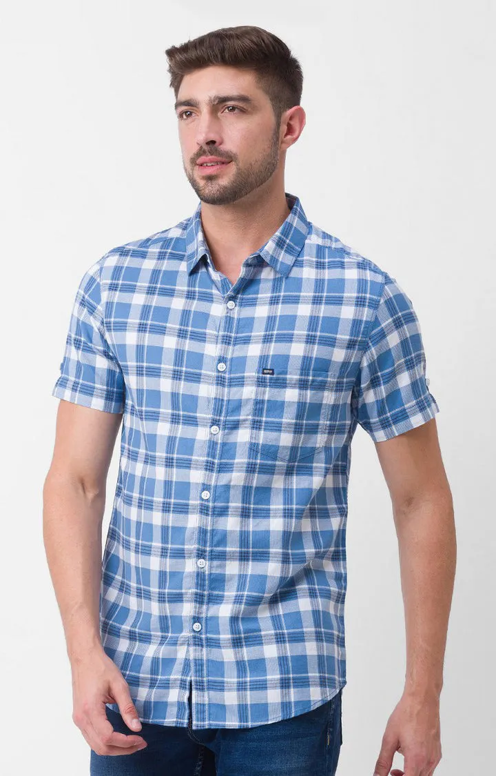 Spykar Sulphur Grey Cotton Half Sleeve Checks Shirt For Men