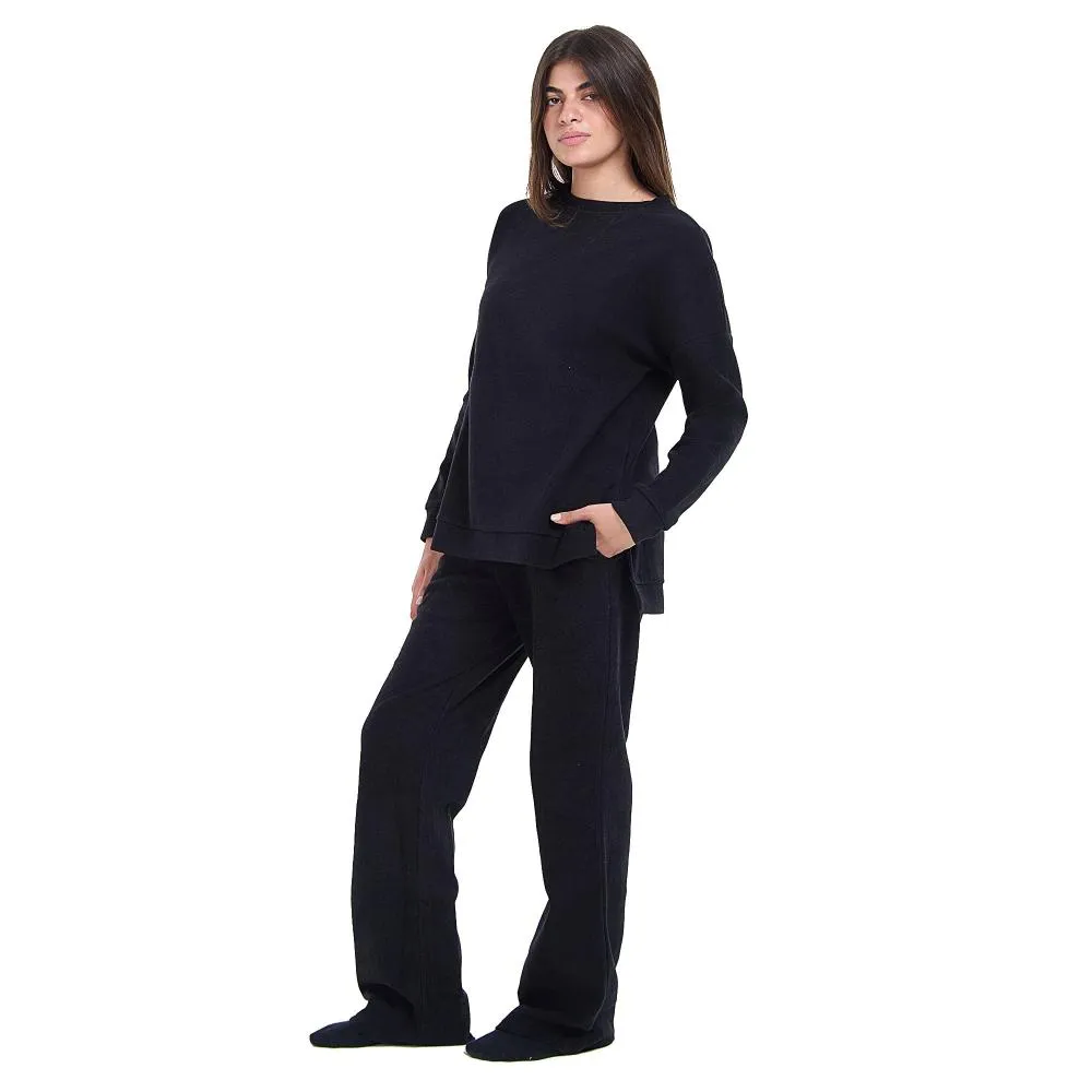 Women Winter Pajama Set Black Oversized Sweatshirt   Pants