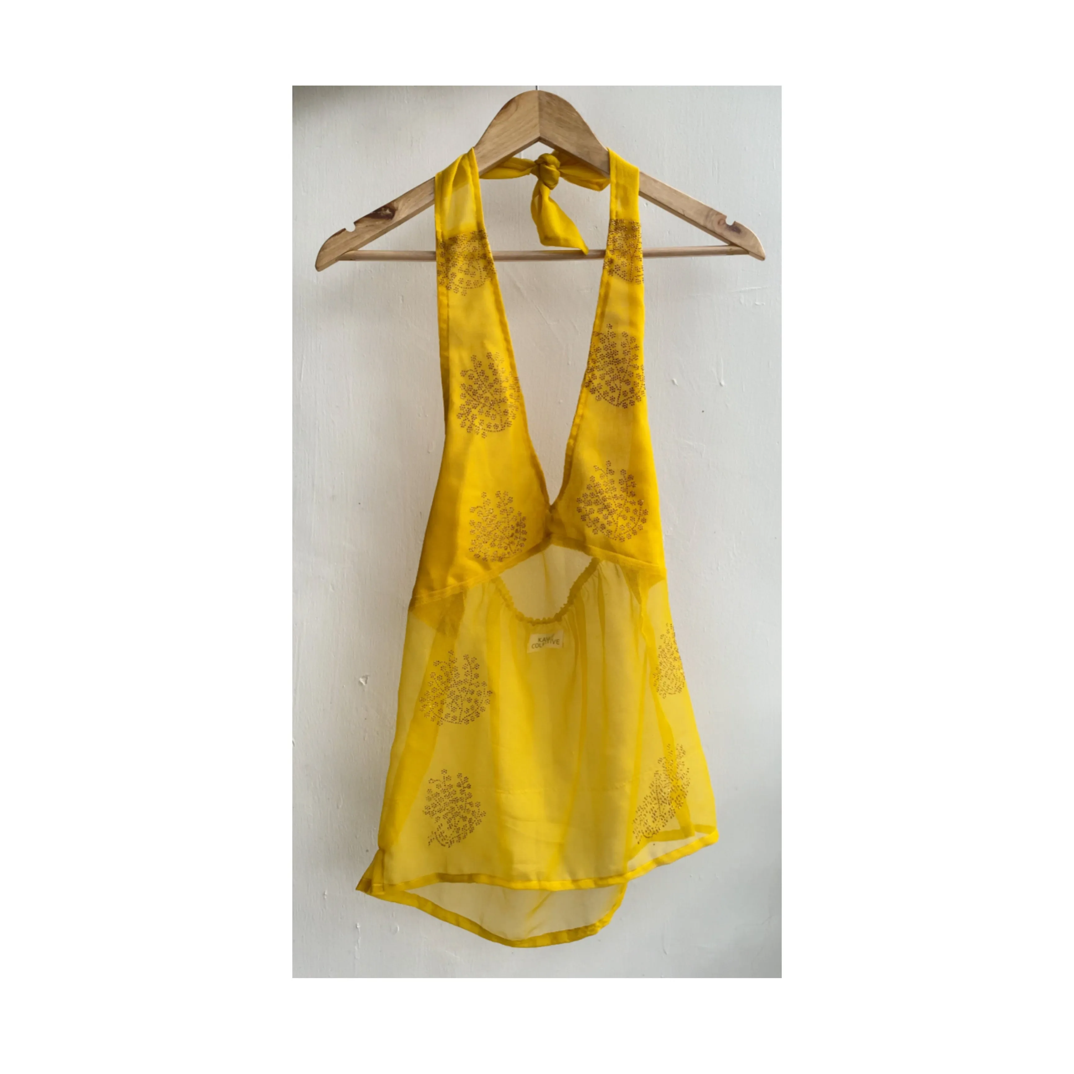 Yellow sequin motif halter neck